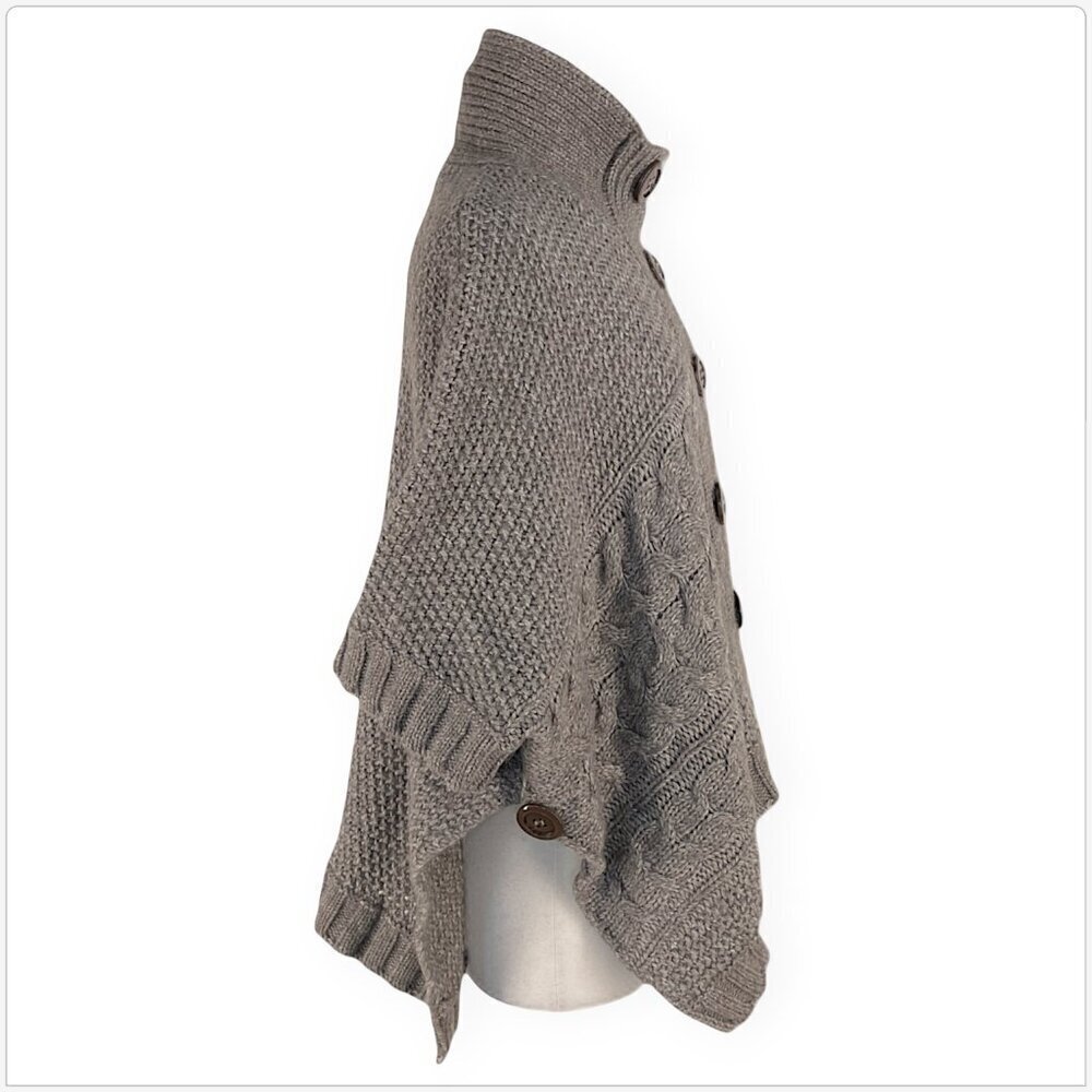 NEXT Italy Alpaca Wool Blend Taupe Button Front Poncho Ruana Cardigan Sweater M - Picture 3 of 6